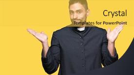  Presentation with christian patience - PPT layouts enhanced with know god - young christian priest over isolated background and a yellow colored foreground