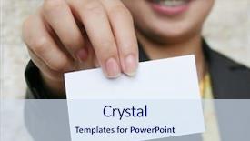  Presentation with business card - Beautiful PPT theme featuring know numbers - woman holding out blank business backdrop and a sky blue colored foreground