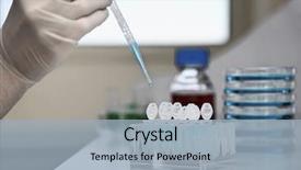  Presentation with test tubes - Theme having measurement knowledge - closeup of a scientist's gloved background and a light blue colored foreground