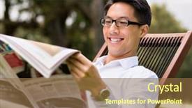  Presentation with knowledge - Colorful slide deck enhanced with knowledge economy - business man reading a newspaper backdrop and a tawny brown colored foreground