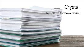  Presentation with white pigeon against the blue - Colorful theme enhanced with knowledge economy - stack of documents on table backdrop and a white colored foreground