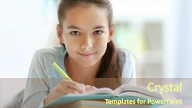  Presentation with extra lessons - Cool new theme with knowledge growth - cute girl doing lessons backdrop and a tawny brown colored foreground