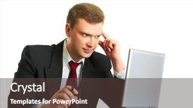  Presentation with knowledge management - Beautiful PPT theme featuring knowledge management - businessman in a suit behind backdrop and a tawny brown colored foreground