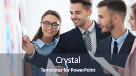  Presentation with knowledge management - PPT theme having knowledge management system - team of young managers discussing background and a  colored foreground