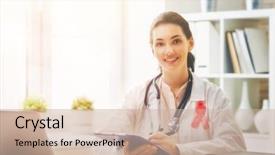  Presentation with breast cancer medical - Slide set enhanced with knowledge people living with tumor background and a coral colored foreground