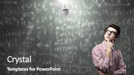  Presentation with chalkboard - Beautiful PPT theme featuring knowledge power - young thoughtful man in casual backdrop and a dark gray colored foreground