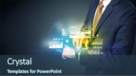  Presentation with graphics - Slide deck having knowledge storage - businessman wearing smartwatch with graphics background and a ocean colored foreground