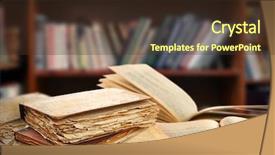  Presentation with apple on open books - PPT theme with knowledge storage - pile of open books background and a tawny brown colored foreground