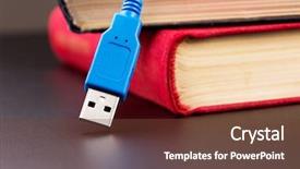  Presentation with cable - Presentation theme enhanced with knowledge transfer - usb cable and books background and a tawny brown colored foreground