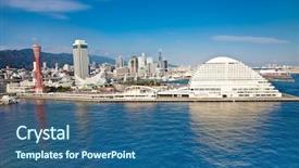  Presentation with city japan - Cool new slide deck with kobe city landscape japan backdrop and a ocean colored foreground