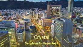  Presentation with city japan - Beautiful presentation theme featuring kobe-japan-city-skyline backdrop and a tawny brown colored foreground