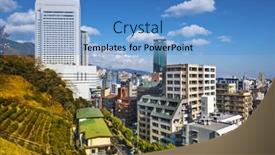  Presentation with city japan - Slide deck with kobe-japan-city-skyline background and a teal colored foreground