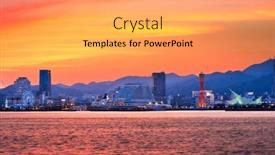  Presentation with port - Presentation theme consisting of kobe-japan-port-skyline background and a yellow colored foreground