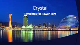  Presentation with skyline - PPT layouts having kobe skyline at night background and a royal blue colored foreground