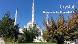  Presentation with mosque - Amazing slide set having kocatepe mosque - ankara turkey backdrop and a teal colored foreground