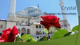  Presentation with springtime - PPT theme featuring kocatepe-mosque-in-springtime-ankara background and a light blue colored foreground