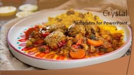  Presentation with moroccan - Theme consisting of kofta-tagine-moroccan-meatballs-served background and a gold colored foreground