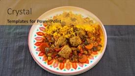  Presentation with moroccan - PPT theme with kofta-tagine-moroccan-meatballs-served background and a yellow colored foreground