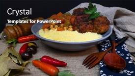 Presentation with served - Cool new PPT theme with kofta-tagine-moroccan-meatballs-served backdrop and a wine colored foreground