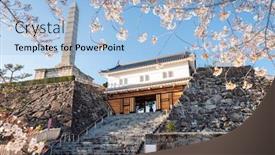  Presentation with japan castle - Slide deck featuring kofu-japan-at-maizuru-castle background and a light blue colored foreground