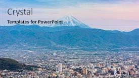  Presentation with japan - PPT layouts with kofu-japan-skyline-with-mt background and a light blue colored foreground