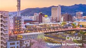  Presentation with japan - Beautiful presentation theme featuring kofu-yamanashi-japan-downtown-cityscape backdrop and a violet colored foreground