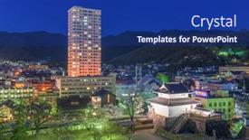  Presentation with japan - PPT theme having kofu-yamanashi-japan-downtown-cityscape background and a navy blue colored foreground