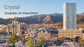  Presentation with cityscape - Slide deck consisting of kofu-yamanashi-japan-downtown-cityscape background and a light blue colored foreground