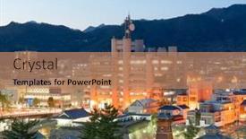 Presentation with japan - PPT theme having kofu-yamanashi-japan-downtown-cityscape background and a coral colored foreground