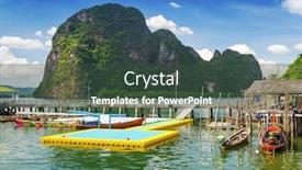  Presentation with prison thailand - Theme featuring koh panyee settlement built on stilts of phang nga bay thailand background and a tawny brown colored foreground