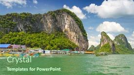  Presentation with thailand finance - Slides enhanced with koh panyee settlement built on stilts of phang nga bay thailand background and a ocean colored foreground