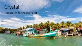  Presentation with floating - Amazing PPT theme having koh rong island in cambodia backdrop and a light blue colored foreground