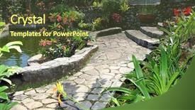  Presentation with garden pond - Presentation theme having koi fish - beautiful natural garden with pond background and a tawny brown colored foreground