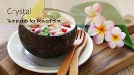  Presentation with milk coconut - Audience pleasing presentation theme consisting of kokoda-coconut-milk-ceviche-fijian backdrop and a soft green colored foreground