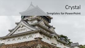  Presentation with japan castle - Beautiful presentation design featuring kokura castle in japan backdrop and a light gray colored foreground