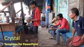  Presentation with trader - Colorful PPT theme enhanced with kolkata-india-february-08-street backdrop and a tawny brown colored foreground