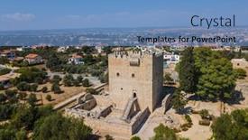  Presentation with castle - Audience pleasing presentation theme consisting of kolossi-castle-in-limassol-cyprus backdrop and a teal colored foreground