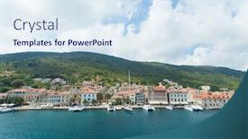  Presentation with croatia - Presentation featuring komiza a city on the island vis in croatia in the adriatic sea background and a sky blue colored foreground