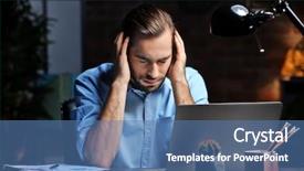  Presentation with tired - PPT theme having komputer problem - tired young man using laptop background and a teal colored foreground
