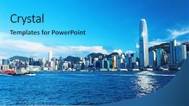  Presentation with hong kong - Audience pleasing presentation design consisting of kong crowded building at day backdrop and a cyan colored foreground