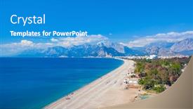  Presentation with spring - Colorful presentation design enhanced with konyaalti-beach-antalya-in-spring backdrop and a teal colored foreground