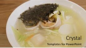  Presentation with rice cake - PPT theme consisting of korea cuisine rice cake soup background and a coral colored foreground