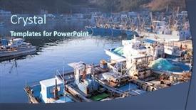  Presentation with fishing - Audience pleasing theme consisting of korea fishing village landscape backdrop and a ocean colored foreground