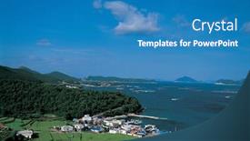  Presentation with korea - PPT theme having korea fishing village landscape background and a teal colored foreground