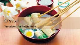  Presentation with food fish - Theme enhanced with korea food fish cake skewer background and a coral colored foreground