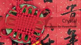  Presentation with ceramic - Cool new slides with korea traditional new year - red lucky knot backdrop and a red colored foreground