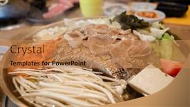  Presentation with barbecue - Cool new slide deck with korean-barbecue-on-copper-grill backdrop and a coral colored foreground