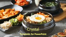  Presentation with korean - Slides with korean-bibimbap-bowl-on-table background and a  colored foreground