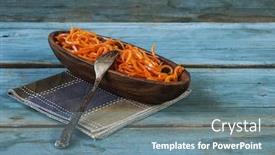  Presentation with korean - Audience pleasing PPT theme consisting of korean-carrot-salad backdrop and a seafoam green colored foreground