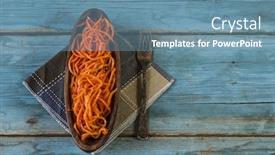  Presentation with korean - Amazing slide set having korean-carrot-salad backdrop and a teal colored foreground